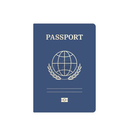 Foto de Plantilla de pasaporte con una cubierta azul y elementos dorados. El documento tiene un icono de globo simple y ramas de olivo. Ilustración vectorial. - Imagen libre de derechos