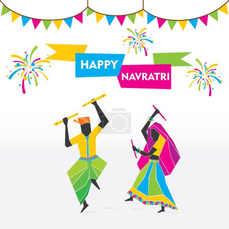 Téléchargez les illustrations : Célébrer le festival navratri avec un vecteur de design garba dansant - en licence libre de droit