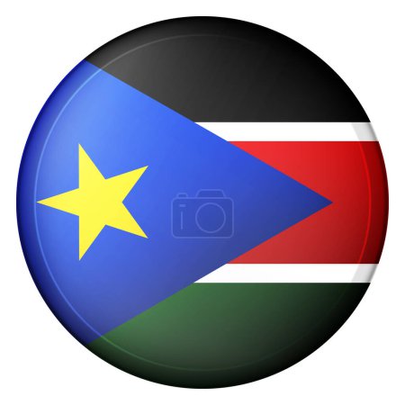 Bola de cristal con bandera de Sudán del Sur. Esfera redonda, icono de plantilla. Símbolo nacional sudanés. Bola realista brillante, ilustración vectorial abstracta 3D resaltada sobre un fondo blanco. Burbuja grande.