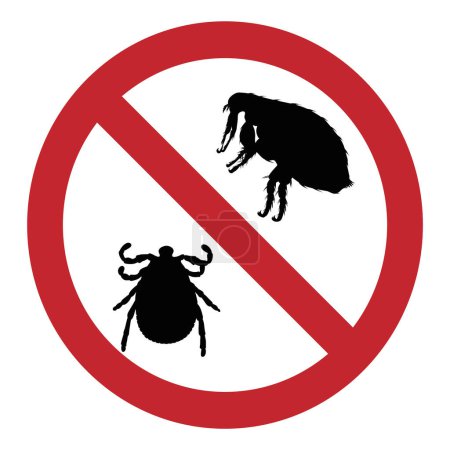 Vector illustration of flea and tick ban mark on a white background. Symbol of protection against parasites.