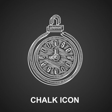 Ilustración de Icono de reloj de bolsillo tiza aislado sobre fondo negro. Vector. - Imagen libre de derechos