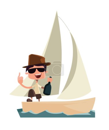 Hombre rico celebrando en yate vector ilustración personaje de dibujos animados
