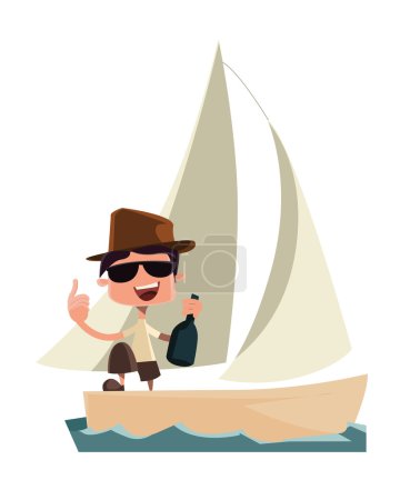 Rich man celebrating on yacht vector illustration cartoon character