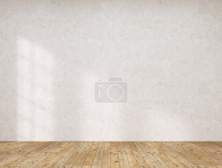 Photo for Concrete wall, wooden floor. Concept of empty space. Mock up. 3D render - Royalty Free Image