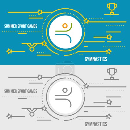 Ilustración de Bandera horizontal de los juegos deportivos de verano. Iconos para la publicidad de marca, sitio web móvil y aplicaciones con un simple golpe. Pictograma lineal simple en estilo de línea delgada
. - Imagen libre de derechos