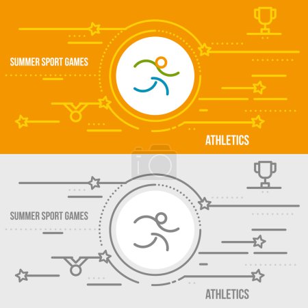 Ilustración de Bandera horizontal de los juegos deportivos de verano. Iconos para la publicidad de marca, sitio web móvil y aplicaciones con un simple golpe. Pictograma lineal simple en estilo de línea delgada
. - Imagen libre de derechos