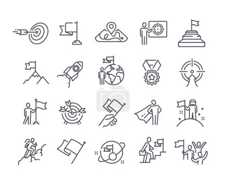 Mission, purpose, objective, aim outline icons