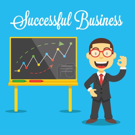 Vector happy smiling businessman and chart board illustration