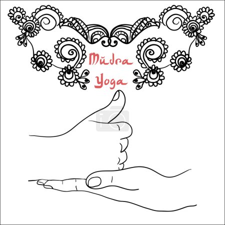 Ilustración de Elemento yoga shiva linga mudra manos con patrones mehendi - Imagen libre de derechos
