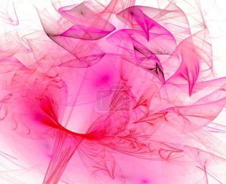 Un voile rose-violet sur fond blanc est disposé sous la forme d'une fleur transparente avec des pétales flous en zigzag. Fond fractal abstrait. Rendement 3D. Illustration 3d.