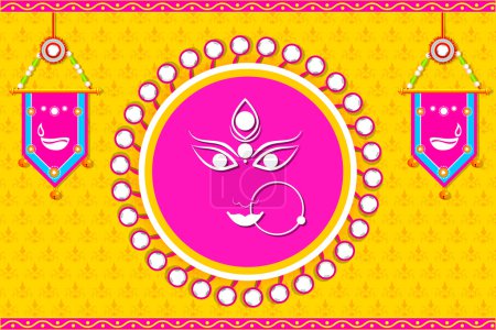 Téléchargez les illustrations : Illustration vectorielle facile à éditer du visage de la déesse Durga pour Happy Navratri - en licence libre de droit