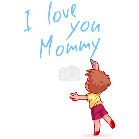 Niño escribiendo en la pared "Te amo mami
".