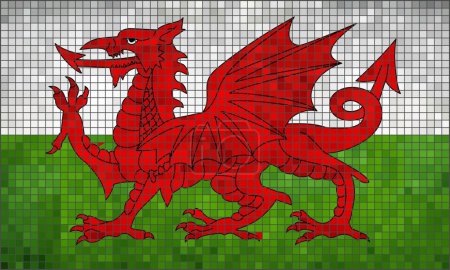 Illustration for Flag of Wales - Illustration,  Red dragon on the white and green flag,  Baner Cymru or Y Ddraig Goch,  Abstract Mosaic Welsh flag,  Grunge mosaic Flag of Wales,  Abstract grunge mosaic vector - Royalty Free Image