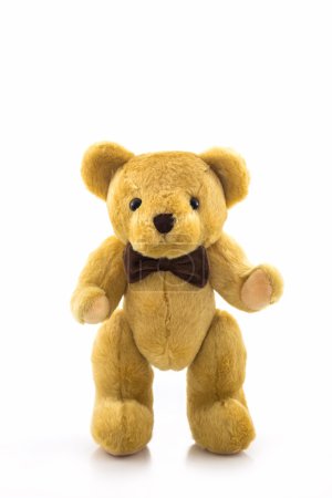 Téléchargez les photos : Ours en peluche classique isolé sur fond blanc. Nounours brun debout sur ses pieds
. - en image libre de droit