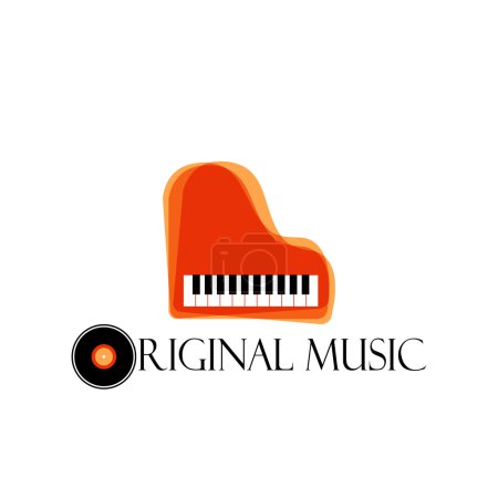 Orangefarbenes Musikklavierlogo. Jazz-Logo. Farbvorlage Musik. Logo für Musikinstrumente.