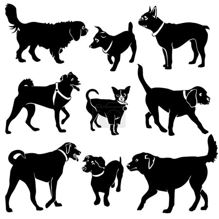 Téléchargez les illustrations : Ensemble de silhouette de chiens. Vecteur - en licence libre de droit