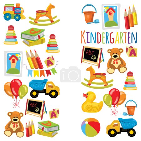 Ilustración de Kindergarten Jugar y estudiar Vector dibujado a mano imágenes - Imagen libre de derechos