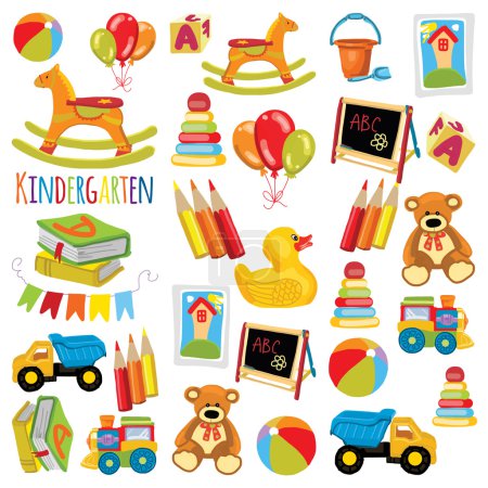Kindergarten Jugar y estudiar imágenes vectoriales
