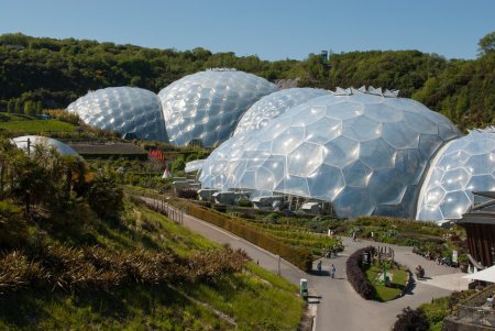 Photo for Wider shot of several biomes and landscape in Eden Project, Cornwall, UK - Royalty Free Image