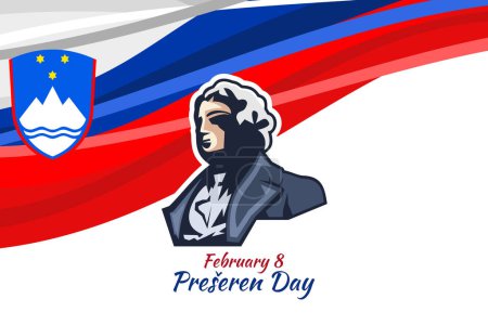 8 de febrero, Feliz Día de Preeren, Preeren significa Francia Preeren, poeta nacional esloveno. Ilustración vectorial. Adecuado para tarjeta de felicitación, póster y pancarta. 