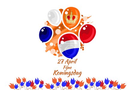 Traducción: 27 de abril, Feliz Día del Rey. ilustración vectorial. Adecuado para tarjeta de felicitación, póster y pancarta. 