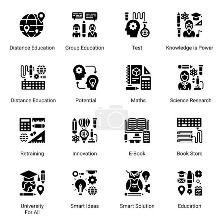 Ilustración de Iconos de Glifos Escolares - Sólidos, Vectores - Imagen libre de derechos