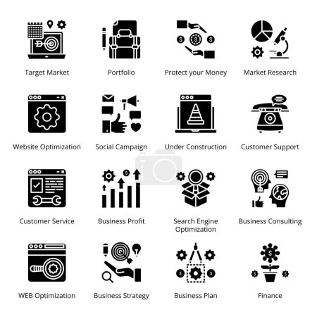 Ilustración de SEO Business Marketing Glyph Iconos - Sólidos, Vectores - Imagen libre de derechos