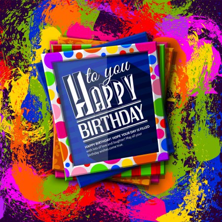 Photo for Birthday card. Frames with colorful textures and wishing text on background with multicolored spots, ink splashes - Royalty Free Image