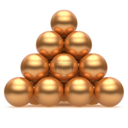 Photo for Sphere ball pyramid hierarchy corporation gold top order leadership element teamwork stable group business concept golden yellow shiny sparkling. 3d render isolated - Royalty Free Image