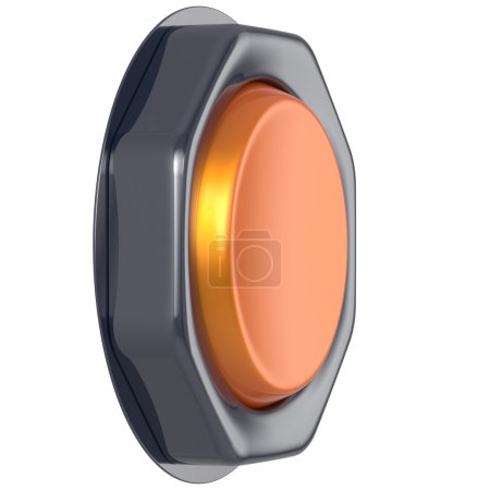 Photo for Push down button orange start turn on off action activate switch ignition power electric indicator design element metallic yellow shiny blank led lamp. 3d render isolated - Royalty Free Image