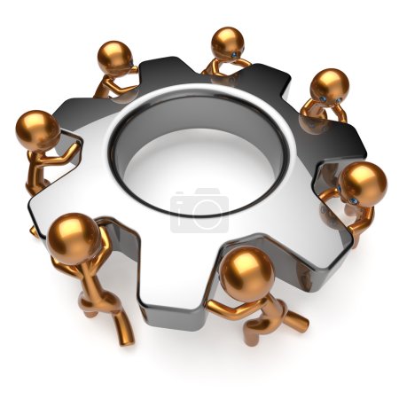 Photo for Partnership team process business workers turning gear make hard job together. Teamwork cooperation relationship efficiency community workforce concept. 3d render isolated on white - Royalty Free Image