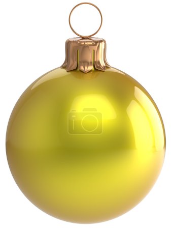 Photo for Christmas ball New Year's Eve bauble yellow wintertime decoration sphere hanging adornment classic. Traditional winter holidays home ornament Merry Xmas event symbol shiny blank. 3d render isolated - Royalty Free Image