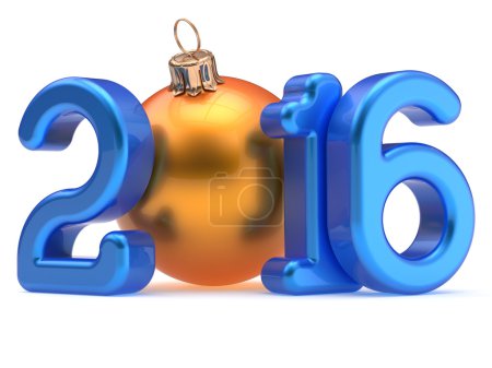 Photo for New Year's Eve 2016 Christmas ball Merry Xmas bauble decoration happy wintertime holidays stylized calendar date souvenir. Wintertime greeting card blue orange design element. 3d render isolated - Royalty Free Image