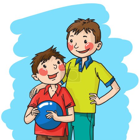 Illustration for Portrait of two brothers boys. Color. Great illustration for children school book, magazine, advertising and more. VECTOR. - Royalty Free Image