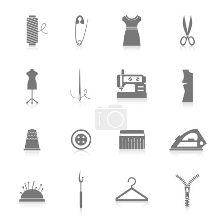 Illustration for Sewing equipment and tailor accessories icons set with needle thread iron zipper black isolated vector illustration - Royalty Free Image