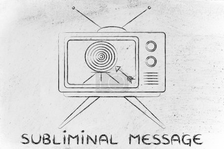 Photo for Subliminal message and brand communication: old style television screen with target and arrow - Royalty Free Image