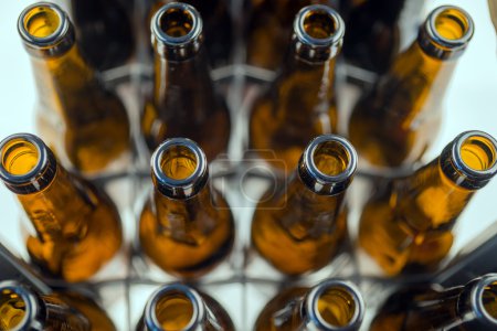 Filas de botellas de vidrio vacías
Filas de botellas de vidrio vacías