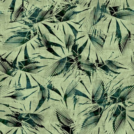 Green tropical palm tree leaves seamless pattern