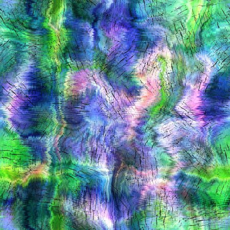 Photo for Seamless abstract color blobs with geometric geo shape overlay. High quality illustration. Painterly dye-like blue purple and green bleed watery background color with beautiful pattern overlay. - Royalty Free Image