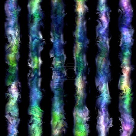 Photo for Seamless abstract color blobs with stripes overlay. High quality illustration. Painterly dye-like blue purple and green bleed watery background color with beautiful pattern overlay. - Royalty Free Image