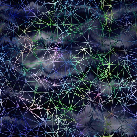 Photo for Seamless abstract color blobs with geometric geo shape overlay. High quality illustration. Painterly dye-like blue purple and green bleed watery background color with beautiful pattern overlay. - Royalty Free Image