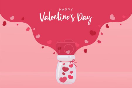 Téléchargez les illustrations : Une cruche en verre avec beaucoup de coeurs roses. Le cœur flotte dans les airs. Idées cadeaux Saint-Valentin - en licence libre de droit