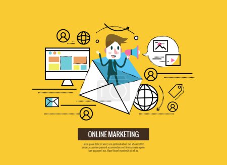 Ilustración de Concepto de marketing digital. elementos planos de diseño de línea delgada. ilustración vectorial - Imagen libre de derechos