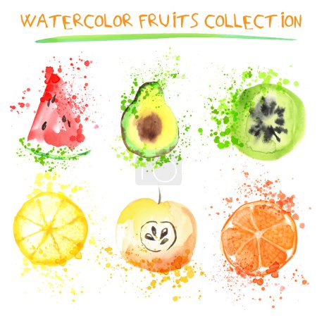 Téléchargez les illustrations : Ensemble de fruits aquarelle isolé sur fond blanc - en licence libre de droit