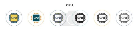 Ilustración de Icono de Cpu en línea llena, delgada, contorno y estilo de trazo. Ilustración vectorial de dos colores y negro cpu vector iconos diseños se pueden utilizar para móviles, ui, web - Imagen libre de derechos