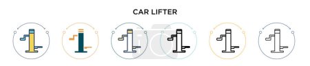 Ilustración de Icono del elevador del coche en línea llena, delgada, contorno y estilo de carrera. Ilustración vectorial de dos colores y negro coche elevador iconos de vectores diseños se pueden utilizar para móviles, ui, web - Imagen libre de derechos