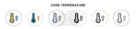 Ilustración de Icono de temperatura central en línea llena y delgada, contorno y estilo de trazo. Ilustración vectorial de dos colores y negro núcleo temperatura vector iconos diseños se pueden utilizar para móviles, ui, web - Imagen libre de derechos