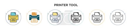 Ilustración de Icono de herramienta de impresión en línea completa y delgada, contorno y estilo de trazo. Ilustración vectorial de dos iconos vectoriales de herramientas de impresión en color y negro pueden ser utilizados para móviles, ui, web. - Imagen libre de derechos