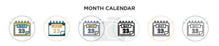 Ilustración de Icono de calendario de mes en línea llena, delgada, contorno y estilo de trazo. Ilustración vectorial de dos colores y negro mes calendario vector iconos diseños se pueden utilizar para móviles, ui, web - Imagen libre de derechos