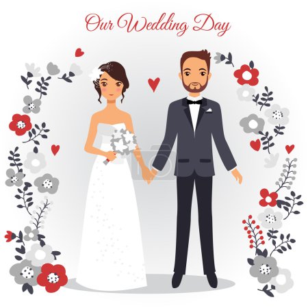 Illustration for Wedding couple vector illustration. Cute wedding couple invitation card. Wedding couple isolated vector. Wedding couple silhouette. - Royalty Free Image